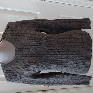 Sparkly Charter Club cable knit sweater, gray/silver, button detail. Petite L